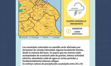 ALERTA POR TORMENTAS Y OCASIONAL CAIDA DE GRANISO