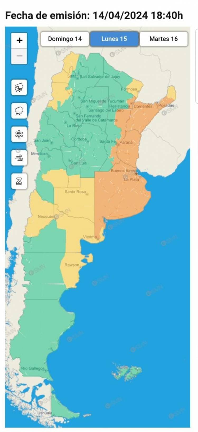 TRIPLE LERTA EN LA PROVINCIA DE BUENOS AIRES "ALERTA NARANJA POR TORMENTA, ALERTA NARANJA POR LLUVIAS Y ALERTA AMARILLO POR VIENTO"