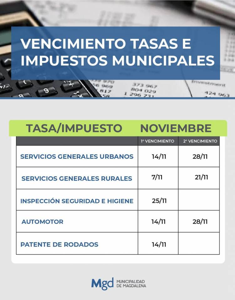 VENCIMIENTOS DE TASAS MUNICIPALES DE NOVIEMBRE